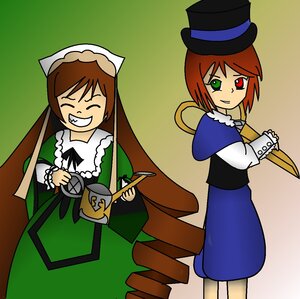 Rating: Safe Score: 0 Tags: 2girls brown_hair capelet closed_eyes dress green_eyes grin hat heterochromia image long_hair long_sleeves multiple_girls pair red_eyes scissors short_hair siblings sisters smile souseiseki suiseiseki teeth top_hat twins very_long_hair watering_can User: admin