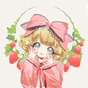 Rating: Safe Score: 0 Tags: 1girl apple aqua_eyes blonde_hair bow cherry flower food frills fruit hina_ichigo hinaichigo image long_sleeves looking_at_viewer pink_bow ribbon short_hair smile solo strawberry upper_body User: admin
