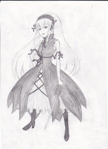 Rating: Safe Score: 0 Tags: 1girl boots dress frills full_body greyscale hairband high_heel_boots image knee_boots long_hair long_sleeves looking_at_viewer monochrome open_mouth solo standing suigintou traditional_media very_long_hair User: admin