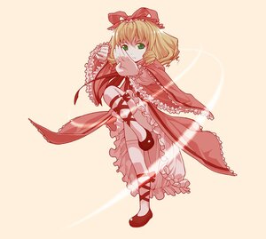 Rating: Safe Score: 0 Tags: 1girl blonde_hair bloomers bow dress frills green_eyes hair_bow hina_ichigo hinaichigo image kagiyama_hina long_sleeves looking_at_viewer ribbon shoes short_hair solo User: admin