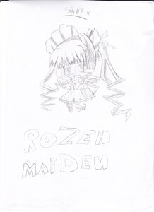 Rating: Safe Score: 0 Tags: 1girl auto_tagged chibi dress greyscale image long_sleeves maid_headdress monochrome shinku solo striped User: admin