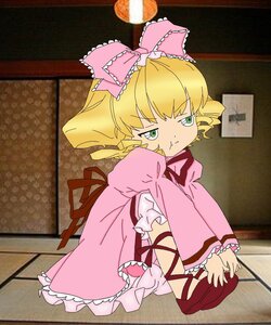Rating: Safe Score: 0 Tags: 1girl :t blonde_hair bloomers bow dress drill_hair frills green_eyes hina_ichigo hinaichigo image pink_bow pout ribbon short_hair solo tears underwear User: admin