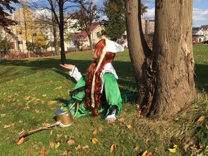 Rating: Safe Score: 0 Tags: 1girl brown_hair building cloud day dress grass house long_hair outdoors overgrown scenery sky solo suiseiseki traditional_media tree User: admin