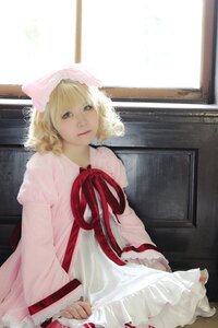 Rating: Safe Score: 0 Tags: 1girl bangs blonde_hair blue_eyes dress hinaichigo indoors lips long_sleeves looking_at_viewer ribbon short_hair sitting solo window User: admin