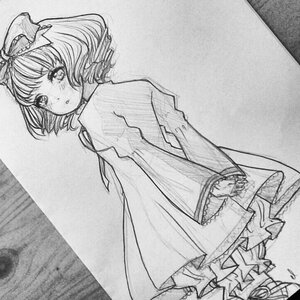 Rating: Safe Score: 0 Tags: 1girl auto_tagged blush bow greyscale hair_bow hinaichigo image long_sleeves looking_at_viewer looking_back medicine_melancholy monochrome short_hair solo traditional_media User: admin