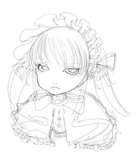 Rating: Safe Score: 0 Tags: 1girl auto_tagged closed_mouth frills greyscale image long_hair looking_at_viewer monochrome shinku sketch solo striped striped_background upper_body vertical_stripes white_background User: admin