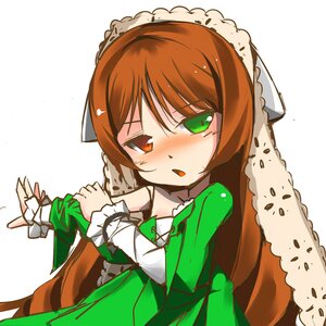 Rating: Safe Score: 0 Tags: 1girl blush brown_hair dress green_dress green_eyes hairband heterochromia image long_hair long_sleeves open_mouth red_eyes ribbon simple_background solo suiseiseki white_background User: admin