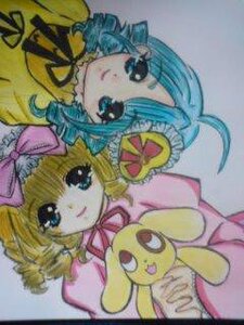 Rating: Safe Score: 0 Tags: 2girls blonde_hair blue_eyes blue_hair bow hat hinaichigo image kanaria looking_at_viewer multiple_girls pair pink_bow pokemon_(creature) smile traditional_media User: admin