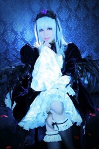 Rating: Safe Score: 0 Tags: 1girl bangs black_legwear blue_eyes dress flower frills gothic_lolita lips lolita_fashion long_hair long_sleeves looking_at_viewer solo suigintou thighhighs User: admin