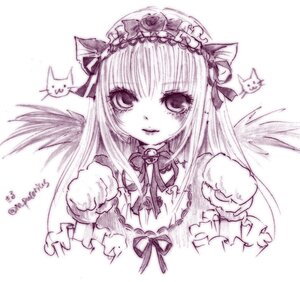 Rating: Safe Score: 0 Tags: 1girl angel_wings cross feathered_wings image long_hair looking_at_viewer monochrome ribbon simple_background solo star_(symbol) suigintou upper_body white_background wings User: admin
