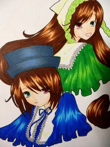 Rating: Safe Score: 0 Tags: 2girls brown_hair dress frills green_dress green_eyes hat head_scarf heterochromia image long_hair long_sleeves looking_at_viewer multiple_girls pair red_eyes short_hair siblings sisters smile souseiseki suiseiseki traditional_media twins User: admin