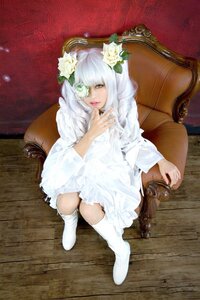 Rating: Safe Score: 0 Tags: 1girl couch cup dress flower hair_flower hair_ornament kirakishou lips long_hair sitting socks solo white_dress white_flower white_hair white_legwear User: admin
