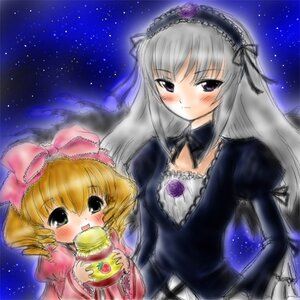 Rating: Safe Score: 0 Tags: 2girls blonde_hair blush bow dress hairband hina_ichigo hinaichigo image long_sleeves multiple_girls night night_sky pair pink_bow shinku silver_hair sky star_(sky) starry_sky suigintou wings User: admin