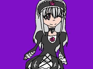 Rating: Safe Score: 0 Tags: 1girl black_dress choker dress frills hairband image juliet_sleeves long_hair long_sleeves looking_at_viewer oekaki one_eye_closed pink_eyes purple_background simple_background solo suigintou wings User: admin