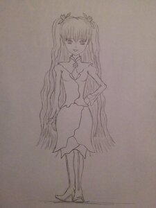 Rating: Safe Score: 0 Tags: 1girl barasuishou bare_shoulders breasts cape hair_ribbon image long_hair monochrome photo solo standing traditional_media very_long_hair User: admin