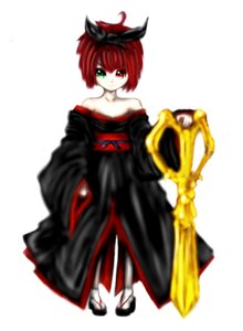Rating: Safe Score: 0 Tags: 1girl bare_shoulders blurry blurry_foreground depth_of_field full_body green_eyes heterochromia image japanese_clothes kimono looking_at_viewer off_shoulder red_eyes red_hair sandals sash short_hair solo souseiseki standing tabi weapon white_background User: admin