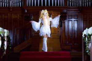 Rating: Safe Score: 0 Tags: 1girl blonde_hair dress flower hair_ornament indoors kirakishou long_hair railing solo stairs veil white_dress white_flower wide_sleeves window User: admin