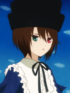 Rating: Safe Score: 0 Tags: 1 1girl :o bangs black_headwear black_ribbon blue_background brown_hair day eyebrows_visible_through_hair green_eyes hat heterochromia image looking_at_viewer neck_ribbon red_eyes ribbon short_hair sky solo souseiseki upper_body User: admin