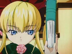 Rating: Safe Score: 0 Tags: 1girl blonde_hair blue_eyes bow flower image long_hair looking_at_viewer pink_flower pink_rose rose shinku solo User: admin