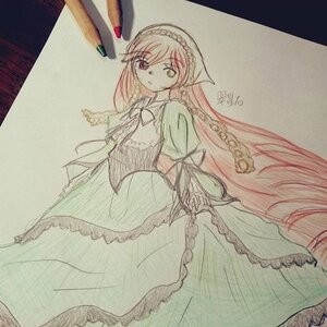 Rating: Safe Score: 0 Tags: 1girl braid dress frills green_dress heterochromia hong_meiling image long_hair long_sleeves looking_at_viewer solo suiseiseki traditional_media twin_braids very_long_hair User: admin