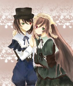 Rating: Safe Score: 0 Tags: 2girls blush brown_hair dress green_dress green_eyes hat head_scarf heterochromia holding_hands image long_hair long_sleeves looking_at_viewer multiple_girls pair red_eyes short_hair siblings sisters smile souseiseki suiseiseki top_hat twins very_long_hair User: admin