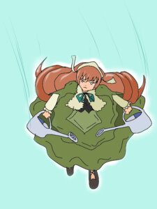 Rating: Safe Score: 0 Tags: 1girl aqua_background brown_hair dress green_dress green_eyes long_hair long_sleeves puffy_sleeves serious simple_background suiseiseki very_long_hair User: admin