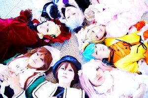 Rating: Safe Score: 0 Tags: 6+girls blonde_hair blue_eyes blue_hair bow brown_hair dress flower hair_ornament hat holding_hands lips long_hair multiple_boys multiple_cosplay multiple_girls realistic rose short_hair striped tagme User: admin