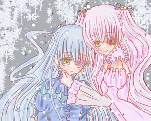 Rating: Safe Score: 0 Tags: 2girls barasuishou dress eyepatch frills image kirakishou long_hair multiple_girls pair ribbon silver_hair smile snowflakes two_side_up yellow_eyes User: admin