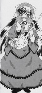 Rating: Safe Score: 0 Tags: 1girl dress frills full_body greyscale holding image long_hair long_sleeves looking_at_viewer monochrome ribbon solo standing suiseiseki very_long_hair User: admin