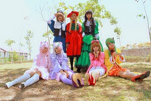 Rating: Safe Score: 0 Tags: black_hair blonde_hair brown_hair dark_skin dress hair_ornament hat long_hair multiple_cosplay multiple_girls pantyhose short_hair sitting tagme User: admin