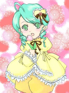 Rating: Safe Score: 0 Tags: 1girl ahoge dress drill_hair frills green_eyes green_hair heart image kanaria long_sleeves ribbon solo twin_drills yellow_dress User: admin