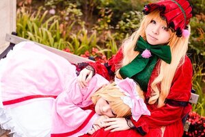 Rating: Safe Score: 0 Tags: 2girls blonde_hair blurry bonnet bow closed_eyes depth_of_field dress flower hat long_hair long_sleeves lying multiple_cosplay multiple_girls pink_dress shinku siblings sleeping tagme User: admin