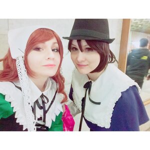 Rating: Safe Score: 0 Tags: 2girls 91076 black_ribbon brown_eyes dress hat lips long_hair looking_at_viewer multiple_cosplay multiple_girls neck_ribbon red_hair ribbon short_hair smile tagme User: admin
