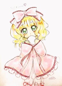 Rating: Safe Score: 0 Tags: 1girl artist_name blonde_hair blush bow covering_mouth dress food full_body green_eyes hair_bow hina_ichigo hinaichigo image long_sleeves looking_at_viewer pillow pink_bow pink_dress short_hair solo striped vertical_stripes wavy_hair User: admin