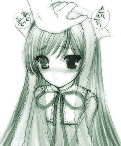 Rating: Safe Score: 0 Tags: 1girl blush braid dress frills hat image long_hair monochrome out_of_frame simple_background solo solo_focus suiseiseki upper_body white_background User: admin