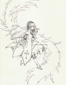 Rating: Safe Score: 0 Tags: 1girl barefoot dress flower full_body greyscale hairband image long_hair long_sleeves looking_at_viewer monochrome smile solo suigintou traditional_media wings User: admin
