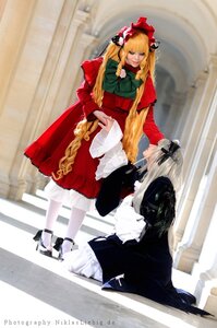 Rating: Safe Score: 0 Tags: 2girls blonde_hair blurry bonnet dress hat long_hair multiple_cosplay multiple_girls ribbon shinku sitting standing tagme User: admin