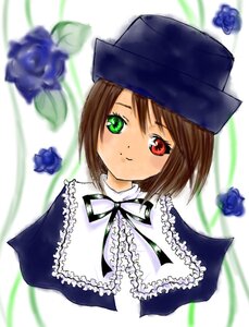 Rating: Safe Score: 0 Tags: 1girl blue_flower blue_rose blurry blurry_background blurry_foreground brown_hair depth_of_field flower green_eyes hat heterochromia image looking_at_viewer red_eyes rose short_hair smile solo souseiseki suiseiseki User: admin
