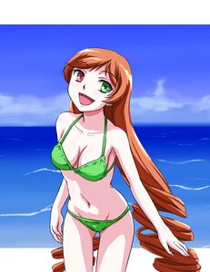 Rating: Safe Score: 0 Tags: 1girl :d beach bikini breasts brown_hair cleavage cloud day drill_hair green_bikini green_eyes heterochromia image long_hair looking_at_viewer lowleg lowleg_bikini medium_breasts navel ocean open_mouth outdoors red_eyes sky smile solo suiseiseki swimsuit very_long_hair water User: admin