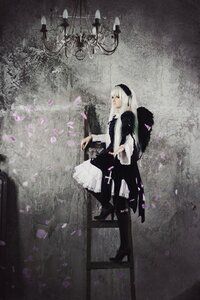 Rating: Safe Score: 0 Tags: 1girl cherry_blossoms dress hairband petals short_hair sitting solo standing suigintou User: admin