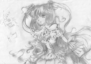 Rating: Safe Score: 0 Tags: 1girl bow choker dress elbow_gloves frills greyscale hair_ornament heart image kirakishou long_hair magical_girl monochrome rose solo traditional_media tsukikage_yuri twintails User: admin