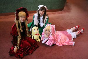 Rating: Safe Score: 0 Tags: 3girls blonde_hair bloomers blue_eyes bonnet doll dress long_hair long_sleeves looking_at_viewer lying multiple_cosplay multiple_girls on_stomach pink_dress shinku stuffed_animal tagme twintails underwear User: admin