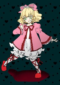 Rating: Safe Score: 0 Tags: 1girl :q blonde_hair bloomers bow dress frills green_eyes hair_bow halftone halftone_background heart hina_ichigo hinaichigo image long_sleeves pink_bow pointy_ears polka_dot polka_dot_background ribbon short_hair solo tongue tongue_out underwear User: admin