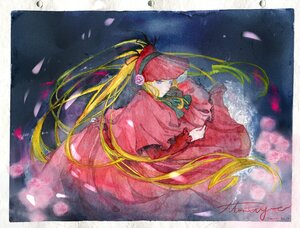 Rating: Safe Score: 0 Tags: 1girl absurdly_long_hair blonde_hair blue_rose bonnet dress flower image long_hair long_sleeves petals pink_flower pink_rose red_dress red_rose rose rose_petals shinku signature solo traditional_media very_long_hair watercolor_(medium) User: admin