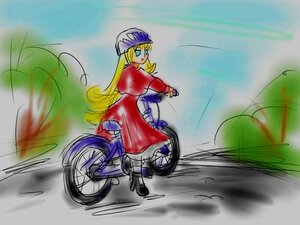 Rating: Safe Score: 0 Tags: 1girl bicycle blonde_hair blue_eyes dress ground_vehicle hat image long_hair motion_blur shinku sketch solo speed_lines User: admin