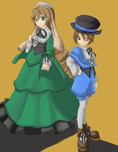 Rating: Safe Score: 0 Tags: 2girls blue_dress brown_hair dress frills green_dress green_eyes hat heterochromia image long_hair long_sleeves looking_at_viewer multiple_girls pair pantyhose red_eyes ribbon siblings simple_background sisters smile souseiseki suiseiseki top_hat twins white_legwear User: admin