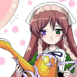 Rating: Safe Score: 0 Tags: 1girl apron blush brown_hair dress green_eyes hat head_scarf image long_hair long_sleeves polka_dot polka_dot_background pumpkin solo suiseiseki upper_body User: admin