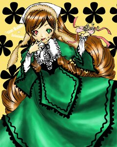 Rating: Safe Score: 0 Tags: 1girl brown_hair dress drill_hair frills green_dress green_eyes hat heterochromia image long_hair long_sleeves looking_at_viewer red_eyes solo suiseiseki tongue tongue_out twin_drills twintails very_long_hair yellow_background User: admin
