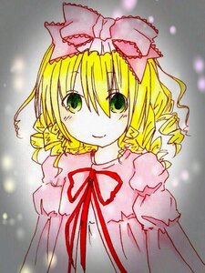 Rating: Safe Score: 0 Tags: 1girl auto_tagged blonde_hair bow dress drill_hair eyebrows_visible_through_hair green_eyes hina_ichigo hinaichigo image looking_at_viewer neck_ribbon pink_bow puffy_short_sleeves puffy_sleeves ribbon short_sleeves smile solo twin_drills upper_body User: admin