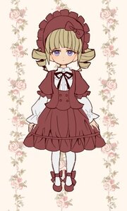 Rating: Safe Score: 0 Tags: 1girl blonde_hair blue_eyes blush bonnet bow dress drill_hair flower full_body hat image juliet_sleeves lolita_fashion long_sleeves looking_at_viewer pantyhose pink_rose puffy_sleeves red_dress rose shinku shoes solo standing striped striped_legwear vertical_stripes white_legwear User: admin